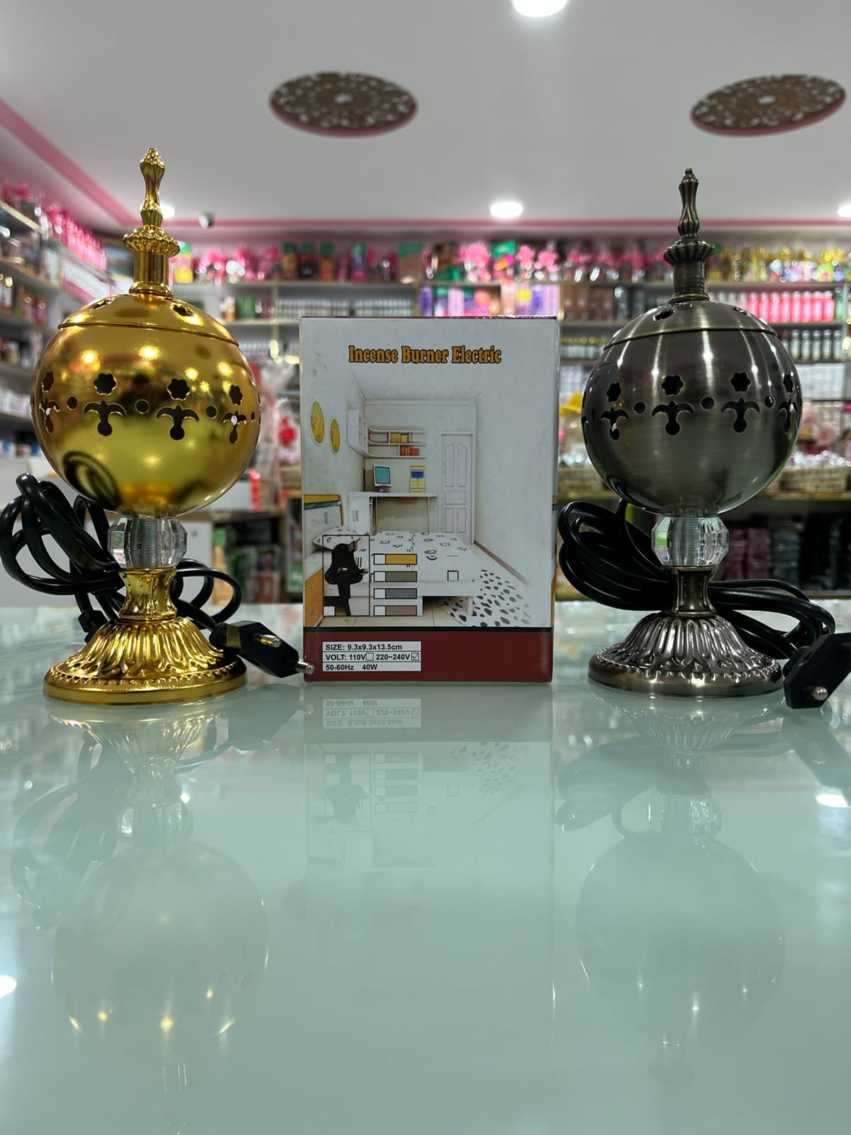 مبخرة كهربائية كروية – ذهبي أو فضي، 12×12×20 سم